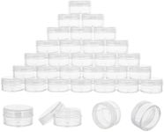 10 Gram 100 Count Sample Containers, Small Plastic Containers with Lids, Empty Sample Jars with Labels and Mini Disposable Spatulas(Clear Lid)