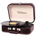 Record Player, VOKSUN Portable Bluetooth Vinyl Turntable with Built-in Stereo Speakers, 3-Speed Belt-Drive Suitcase Vinyl LP Player, Supports Vinyl to MP3 Recording, AUX/USB/RCA/Headphone Jack