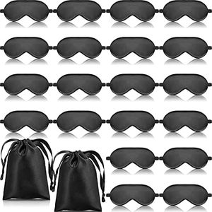 20 Pieces Silk Sleep Mask Silk Eye Mask with Elastic Strap Soft Eye Sleeping Cover Satin Blindfold for Women Men Kids Sleeping Travel Eye Shades (Black)