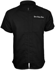 ChefsCloset Personalized Seneca Men's Short Sleeve Chef Coat – Embroidered Chef Jacket with Center Zipper and Mesh Panels (Black, Medium)