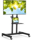 PERLESMITH Rolling TV Stand on Wheels for 32-83 Inch Screens up to 110lbs, Mobile TV Cart Height Adjustable Portable Outdoor TV Stand Tilt Rolling TV Cart with Shelf Max VESA 600x400mm PSTVMC03