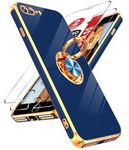 LeYi for iPhone 7 Plus Case iPhone 8 Plus Case: with Tempered Glass Screen Protector [2 Pack] 360° Rotatable Ring Holder Magnetic Kickstand, Plating Rose Gold Edge Protective iPhone 7 Plus Case, Blue