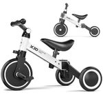 XJD 5 in 1 Toddler Balance Bike Kids Trike for 1-3 Years Old Boys Girls 3 Wheel Kids Tricycles Baby First Bike Indoor Outdoor Birthday Gifts for Toddlers (5 IN 1, White)