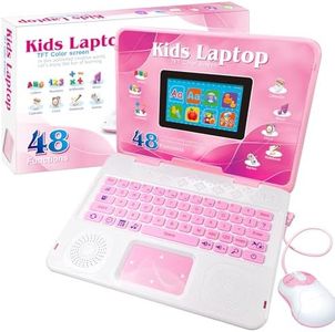 Happiegg Kids Laptop Educational Toy, 48 Learning Activities, 15x8cm Colour Screen, Maths English Music Games, Boys & Girls Age 5+, Pink