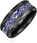 Dark Blue Black Two Tone Celtic Knot Dragon Inlay Couples Titanium Wedding Band Rings for Men for Women 8MM