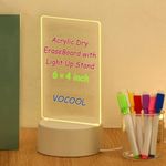 VOCOOL Acrylic Dry Erase Board with Light Up Stand, 6×4inch Glowing Acrylic Message Board Desktop Memo Clear Erase Board Notepad LED Note Boards with 7 Markers for Christmas Halloween Gifts Favor