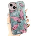 mobistyle Designed for iPhone 15 Cover Glitter Diamond Butterfly Design Phone Back Cover Case (Pink Butterfly)