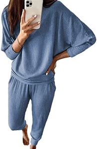 PRETTYGARDEN Women's Fall Fashion Outfits 2 Piece Sweatsuit Solid Color Long Sleeve Pullover Long Pants Lounge Set (Light Blue,XX-Large)
