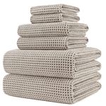 Polyte Oversize, 60 x 30 in., Quick Dry Lint Free Microfiber Bath Towel Set, 6 Piece (Beige, Waffle Weave)