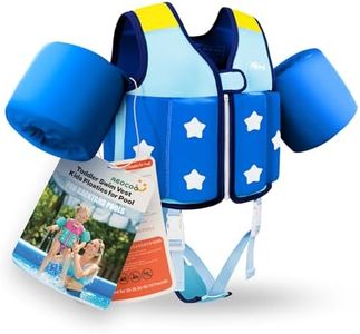 AEOCOO Kids Pool Floaties 1-2-3-5-7-9 Years Old, Toddler Swim Vest 20-30-50-70 Pounds, Comfortable Extended Wear Kids Float Jacket with Crotch Strap, Bright Design and Unpadded Sides, Sky