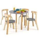 Maxmass Kids Table and Chairs Set, Solid Wood Children Table and 4 Stackable Chairs with Non-slip Foot Pads, 5-Piece Toddlers Furniture Set for Living Room, Playroom, Kindergarten (Grey)
