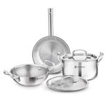 Bergner TriPro 5 Pcs TriPly Stainless Steel Cookware Set of 24cm (3L) Kadai with Lid, 20cm (3.5L) Casserole with Lid/Biryani Pot, 22cm (1.5L) Frypan, Less Oil Use, Healthy Cooking - Induction Bottom