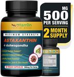 Nootamin Extra Strength Astaxanthin 15mg Supplement with Ashwagandha, 60 Vegan Capsules, Bioavailable Daily Immune Defense and Cardiovascular Support, Promotes Eye, Skin, Joint Health