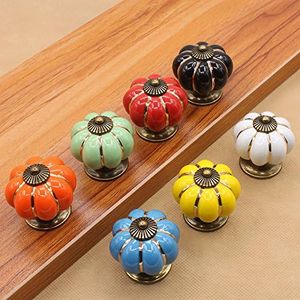 HUAMULAN 7PCS Mixed Color Ceramic Knobs Cabinet Drawer Pumpkin Shape Glazed Cupboard Dresser Pull Handle DIY Decor Kitchen Furniture Door Kids Room