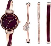 Anne Klein Women's Premium Crystal Accented Bangle Watch Set, Burgundy/Rose Gold, AK/2716RBST