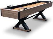 Hathaway Excalibur 9-Ft Shuffleboard Table for Great for Family Recreation Game Rooms, Designed with a Rustic Driftwood Finish with Built-In Leg Levelers, Includes 8 Pucks, Table Brush and Wax