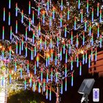 Acxilexy Solar Meteor Shower Rain Lights, 30CM 10 Tubes 240 LEDs Falling Rain Drop Lights, Waterproof Christmas Icicle Meteor Lights, Falling Snowfall Lights for Outdoor Tree Garden Party