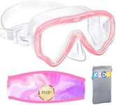 Vvinca Kids Snorkel Mask Swim Diving Scuba Mask Anti-Fog Tempered Glass Swimming Goggles with Nose Cover and Fabric Strap Cover, Panoramic Clear View Swim Goggles for Kids Boys Girls Youth 6-14