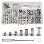 YIXISI 100 Set Chicago Binding Screws Assorted Kit, 4 Sizes Metal Round Cross Head Book Binding Screws & Posts, With Screwdriver, for DIY Leather Decoration Bookbinding, M5 5/8/10/12 mm, Silver