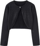 UMELOK Girls' Sparkly Cardigan Crew-Neck Long Sleeve Bolero Sparkle Shawl Sweaters Shrug Sparkly Black, 7-8Y