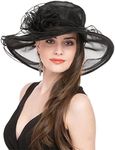 Saferin Women Kentucky Derby Church Dress Organza Hat Wide Brim Flat Hat Black