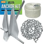 13lb Heavy Boat Anchor Kit, Fluke with Chain and 100FT Rope, for 20'-32' Boats, Pontoon, Deck, Fishing, and Sailboats