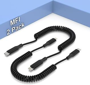 Coiled USB-C to Lightning Cable, 2 Pack Coiled Apple Carplay Cable [Mfi Certified], USB C to Lightning Cable Short Fast Charger & Data Sync, Retractable USB C to Lightning Cable for iPhone/iPad/iPod