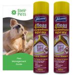 Flea Spray Bundle - Johnsons 4 Fleas Household Spray (2 x 600ml) Bundle with Stelr Pets Flea Treatment for Home Guide