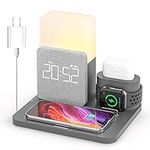 COLSUR Wireless Charging Station, 3 in 1 Charging Station, Alarm Clock with Wireless Charger, Bedside Lamp, for iPhone 12/13/14/15 Pro/Mini/Pro Max/Plus Gray(QC3.0/18W Adapter Included)