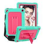 SOATUTO for Amazon All-New Kindle Fire 7 Tablet Case 12th Gen 2022 Release Rugged Hands-Free Viewing Stand Armor Pretective Shell Case Cover for Fire 7 Kids Tablet 7” 2022 Latest Model (Green+Pink)