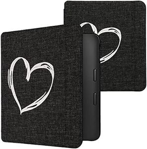 kwmobile Cover Compatible with Kobo Libra 2 - Stitchwork Design Case - Brushed Heart Grey