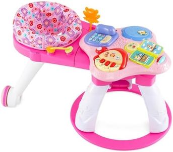 BABY JOY 3 in 1 Baby Stationary Activity Center, Kids Play Table Set w/Educational & Music Function Tabletop, 3 Adjustable Seat Height, 2 Smooth Wheels, Toddler Activity Table for 6-36 Months (Pink)