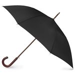 Totes Auto Open Wood Stick Umbrella, Black, One Size