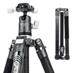 Fotopro X-AIRCROSS 3C 5ft Lightweight Travel Camera Tripod | 360 Ball Head Extendable Stable 0.94kg Ultra Light Professional Carbon Fiber Tripod for Camera DSLR | Payload 10kg | Grey