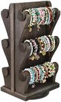 Ikee Design Two-Sided Rotating Wooden Jewelry Bracelet Display Stand-6 Removable Holders, 3 Tier Bar Bangle Organizer-Perfect for Bracelets and Jewelry Display, Dark Brown Color