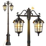 Outdoor Lamp Post Lights with GFCI Outlet, Dusk to Dawn Double-Head Street Light Fixture Black, Aluminum Exterior Pole Lights,Waterproof Lamp Outdoor Lighting for Garden,Patio, Path, Driveway