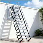 8.2FT Wall Mounted Attic Stairs, 10 Steps Attic Ladder with Handrails, Telescoping Ladder with Pull Down System, Extra Wide Carbon Steel for Home Indoor/Outdoor, Storehouse, Basement
