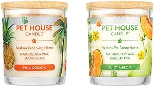 Pet House Candles, Long Lasting, Air Freshening, Scented Candles for Pet Odor, 60 Hour Burn Time - Pina Colada and Juicy Melon, 9 oz, 2 Pack