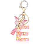 LECTNORE Key Ring Personalised Keyring, Key Rings Women Cute Keychain Personalised Keychain Bag Key Ring Sister Birthday Gifts Alphabet Keychain With Butterfly(E)