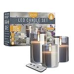 LED Candles | LED Candles Flickering | Grey Reflective Glass | Electric Flameless LED Flame Candle with Remote Control - Battery Operated Candles (Set of 3) iN Home