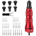 Beaspire Cordless Rivet Gun Adapter - Electric Rivet Drill Adapter Kit 2.4mm-6.4mm, Rivet Gun Kit with 6 Interchangeable Rivet Heads and 30 Blind Rivets, Easy processing for Pop Rivets