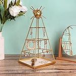 Belle Vous Gold Pyramid Jewellery Holder Display Stand w/Square Base - H35.5cm / 13.97 Inches - Hanging Organiser Tower/Tree - Metal Storage Rack for Necklaces, Bracelets, Rings & Earrings