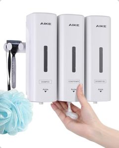 AIKE 3 Chambers Shower Shampoo and Conditioner Dispenser 3 x 11.8 fl.oz. for Bathroom(White)