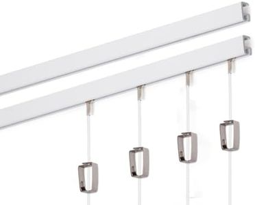 STAS Minirail Picture Hanging System Set - Covers 39.37 ft of Wall Space - Smallest Picture Rail & Art Hanging Gallery Kit for Art Display (White Rails, Includes 16 Hooks & Cords)