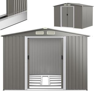 RELAX4LIFE Abri de Jardin en Tôle d’Acier Galvanisée avec Fondation et Double Porte Coulissante, Cabane à Outils avec Toit en Appentis et Volets 260X206,5 X 108 CM (Toit Gris Clair)