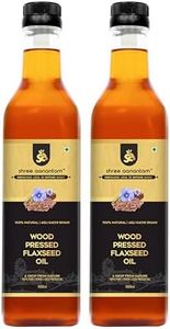 Shree Aanantam Wood Pressed Flaxseed Oil - 2x1 Litre | Bottle | Kolhu/Kacchi Ghani/Chekku | Natural | Chemical-Free | Cold Pressed Flaxseed Oil for Cooking | Alsi Ka Tel | High in Omega