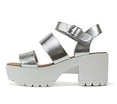 Soda ACCOUNT ~ Women Open Toe Two Bands Lug sole Fashion Block Heel Sandals with Adjustable Ankle Strap, Silver Metallic, 9