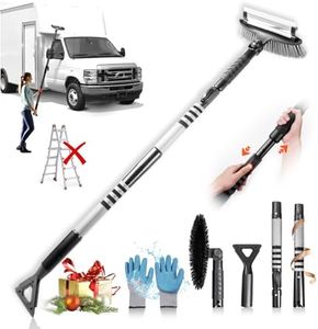 Epltion 72" Extendable Snow Removal for Car, 3 in 1 Ice Scrapers and Snow Brush with Squeegee for Car Windshield with Foam Grip and 270° Pivoting Brush Head for Car, Truck, SUV, Van,RV,Xmas Gifts