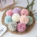 SATYAM KRAFT 5 Pcs Artificial Chrysanthemum Ball Hydrangea Flower Stick for Home, Office, Deepawali Decoration and Craft - (Pack of 5) (Multi) (Without Vase)(Fabric)