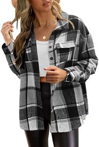 ZAGOO Ladies Lumberjack Chaqueta Camisa Chaqueta Estilo Urbano Camisa Blusa Oversize Checked Otoño Invierno Ocio Check Blusa Retro Check Chaqueta Básica Negro M